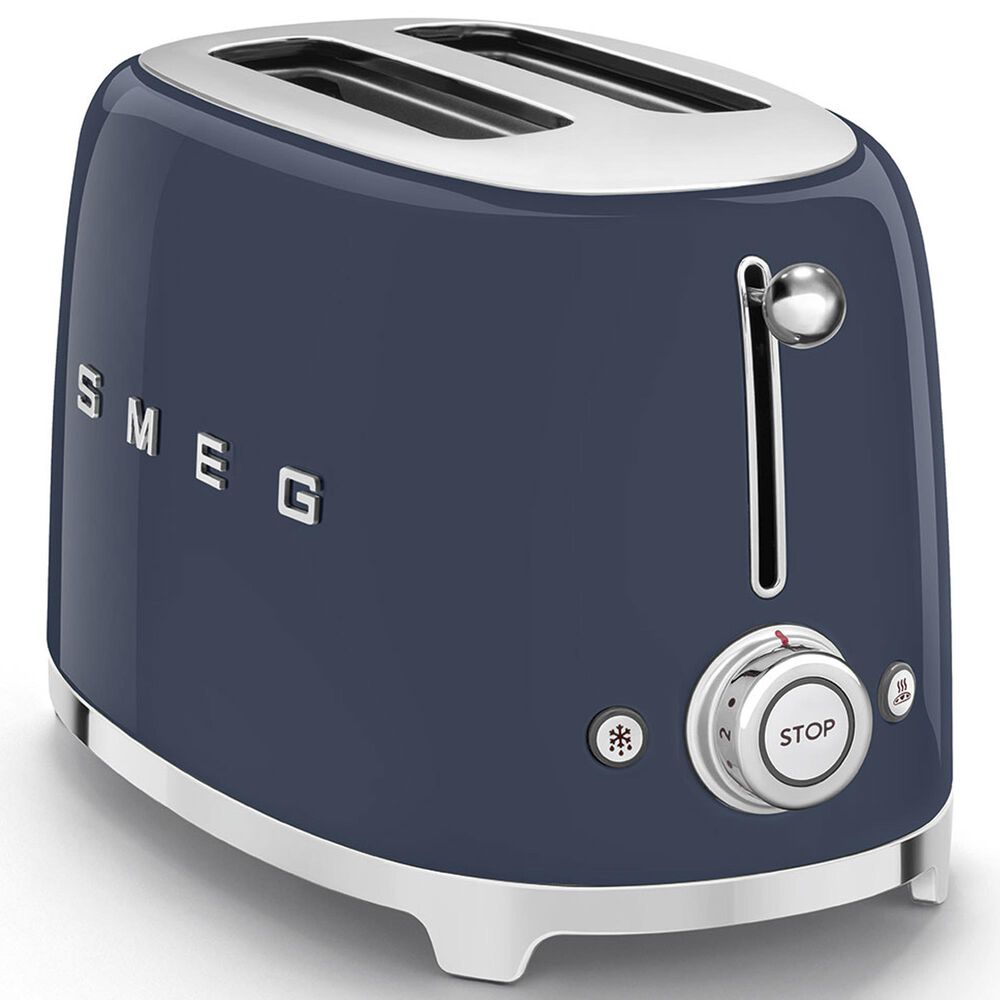 SMEG Retro-Style 2-Slice Toaster in Glossy Navy Blue and Polished Chrome, , large
