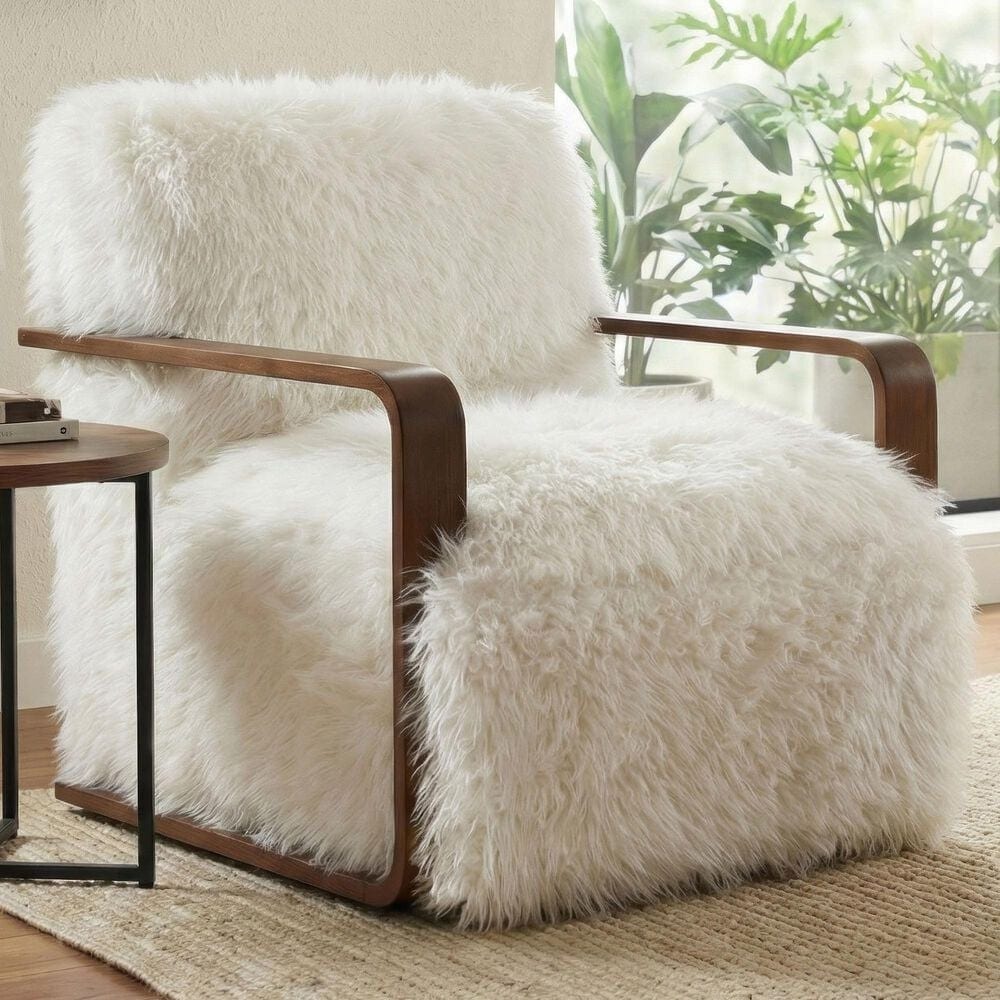 Furniture of America Neyra Long-Haired Accent Chair in White, , large