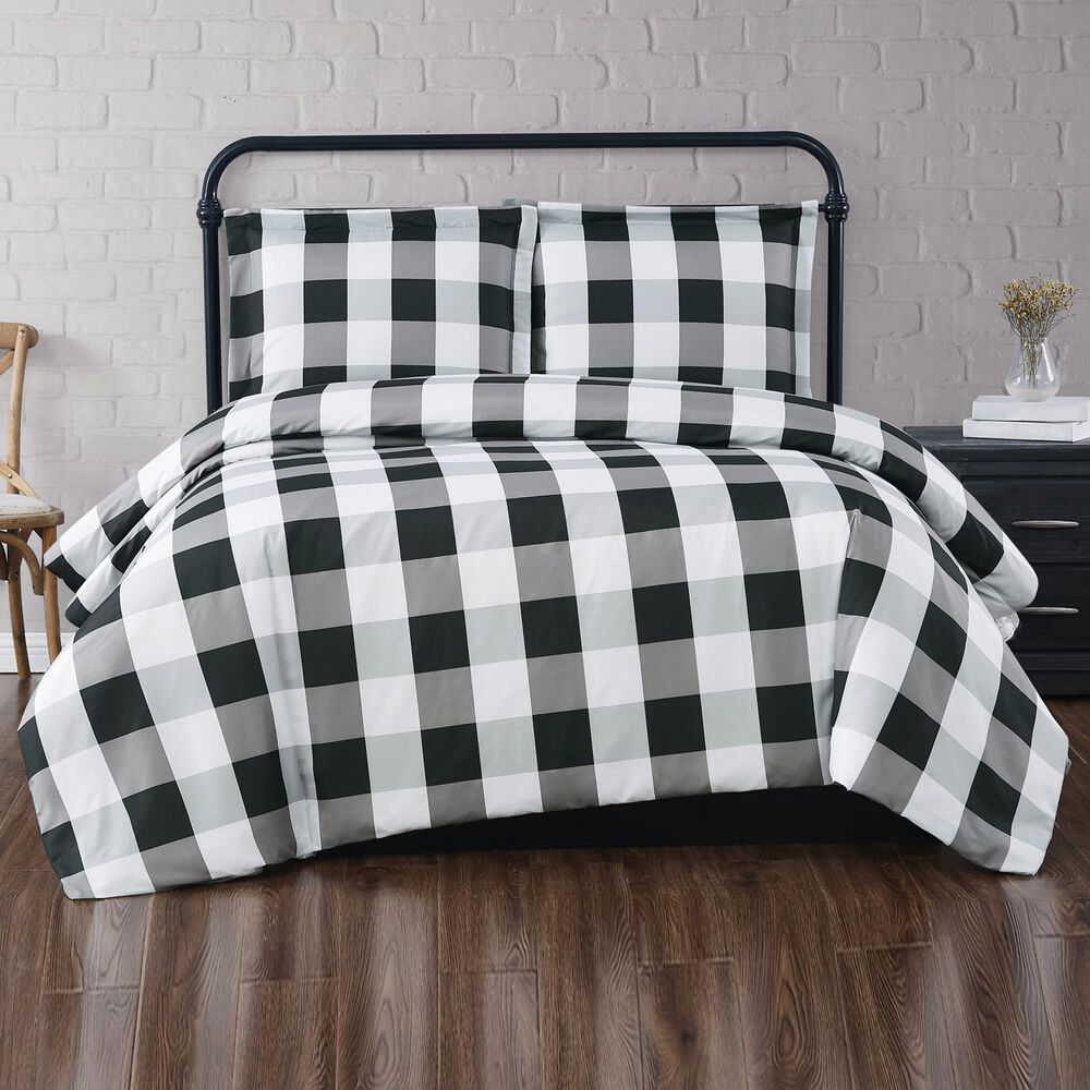 Pem America Truly Soft Everyday 3-Piece Full/Queen Comforter Set in Black and White, , large