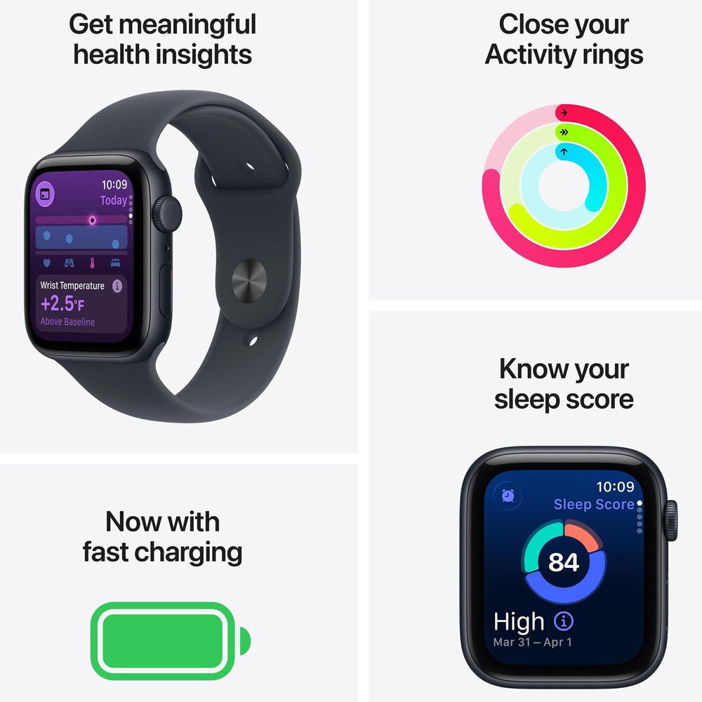 Apple Watch SE 3 (GPS+Cellular) 44mm Aluminum Case with Sport Band - M/L in Midnight and 2-Year AppleCare+, , large