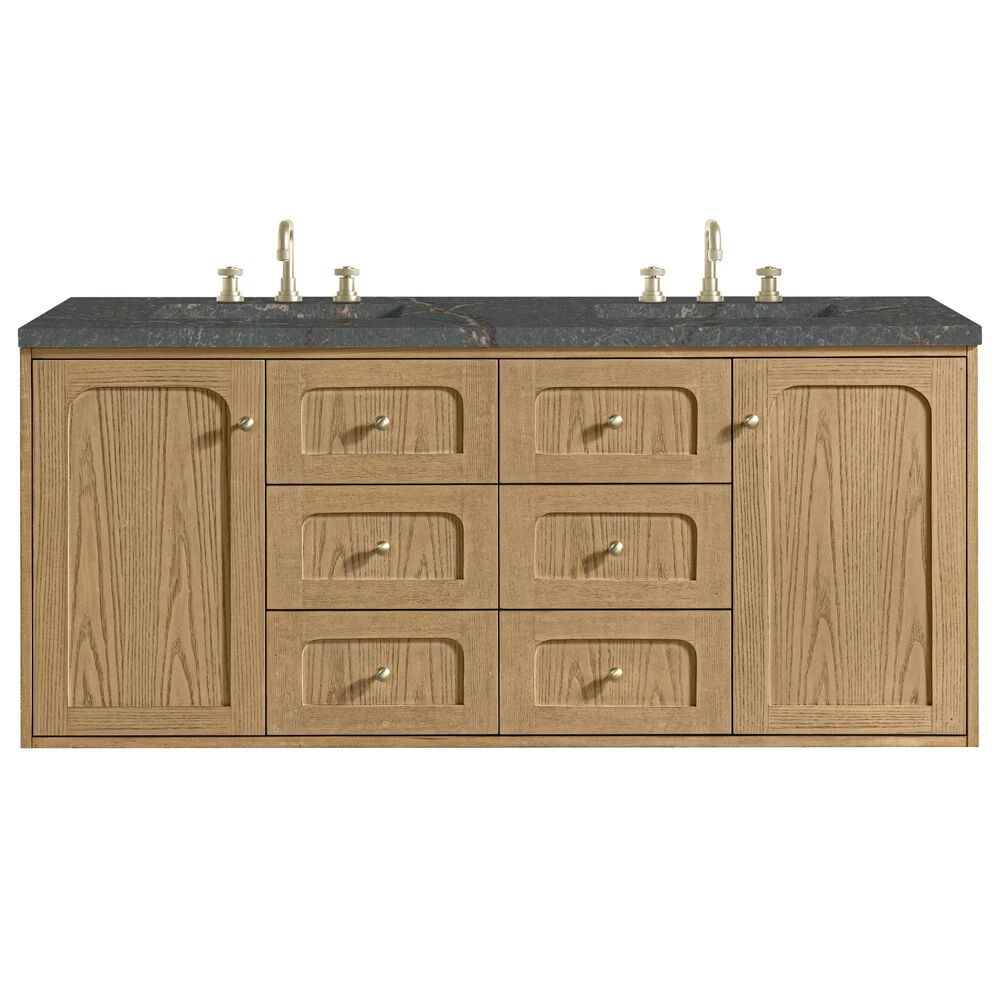 James Martin Vanities Laurent 60&quot; Double Bathroom Vanity in Light Natural Oak with 3 cm Parisien Bleu Quartz Top and Rectangular Sinks, , large
