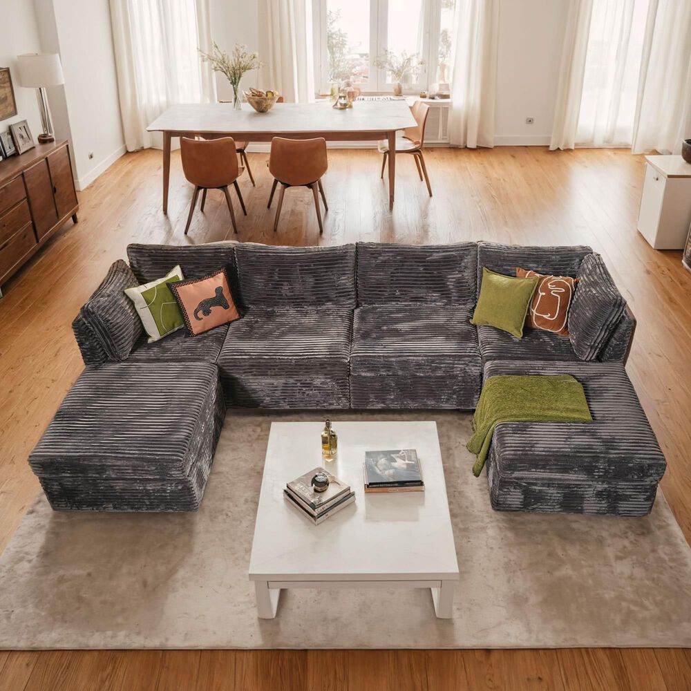 Noviland HOMLUX 6-Piece Mod Sectional with Ottomans in Gray, , large