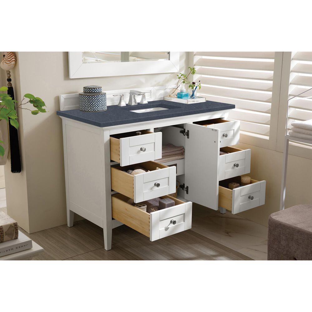 James Martin Vanities Palisades 48&quot; Single Bathroom Vanity in Bright White with 3 cm Charcoal Soapstone Quartz Top and Rectangular Sink, , large