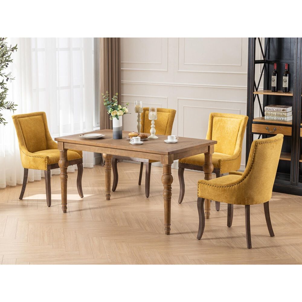 Hearth and Haven Upholstered Side Chair with Bronze Nail Head in Golden Yellow (Set of 2), , large