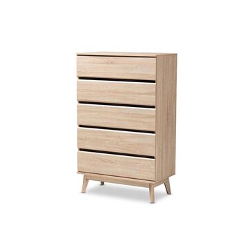 Baxton Studio Miren 5-Drawer Chest in Oak Brown/Dark Grey, , large