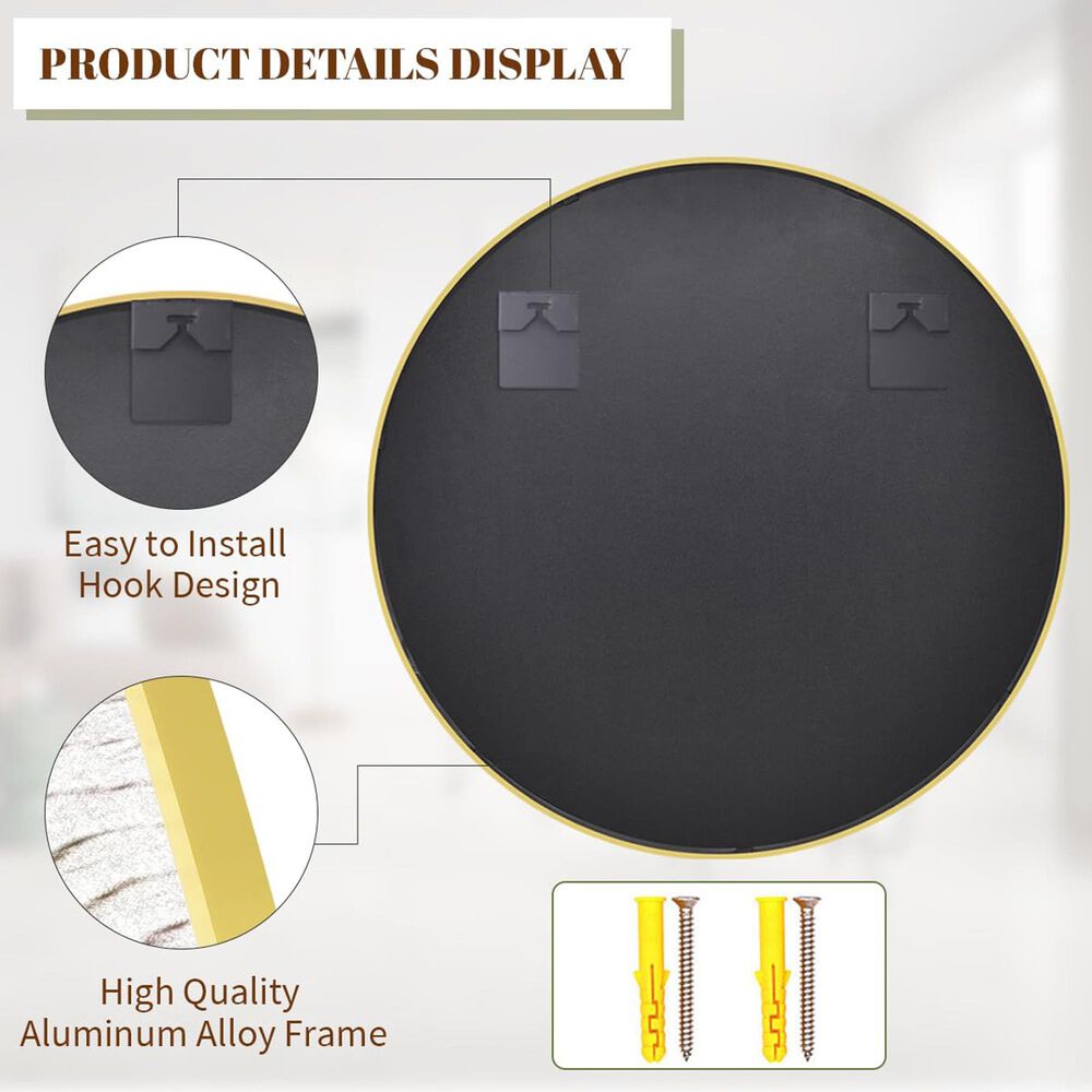 HOMLUX 24" Round Wall Mirror in Gold, , large