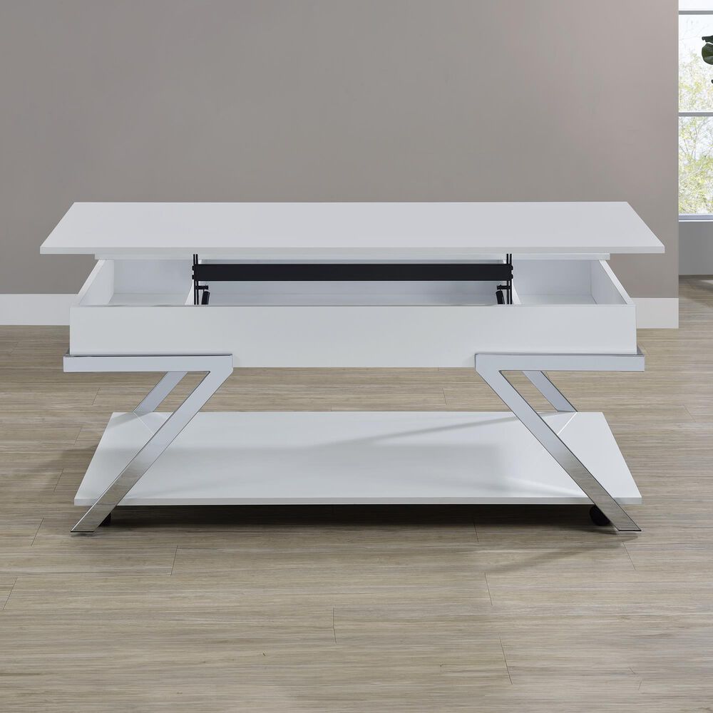 Steve Silver Furniture Zena Lift-Top Cocktail Table with Casters in White and Chrome, , large