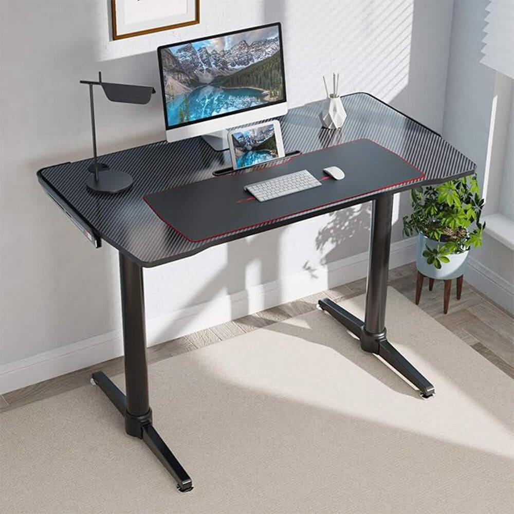 Eureka Ergonomics 44&quot; Curved Gaming Desk in Black and Red, , large