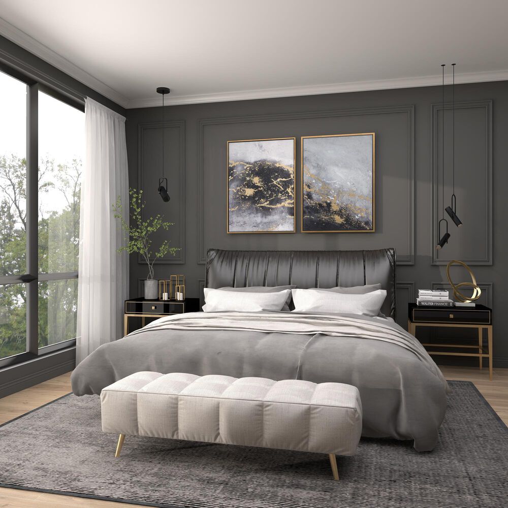 CosmoLiving by Cosmopolitan 40&quot; x 30&quot; Abstract Corner Wall Art in Black, Metallic Gold, White and Smoky Gray, , large