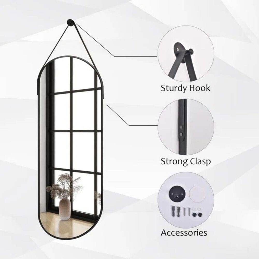 HOMLUX 16" x 48" Oval Wall Mirror in Black, , large