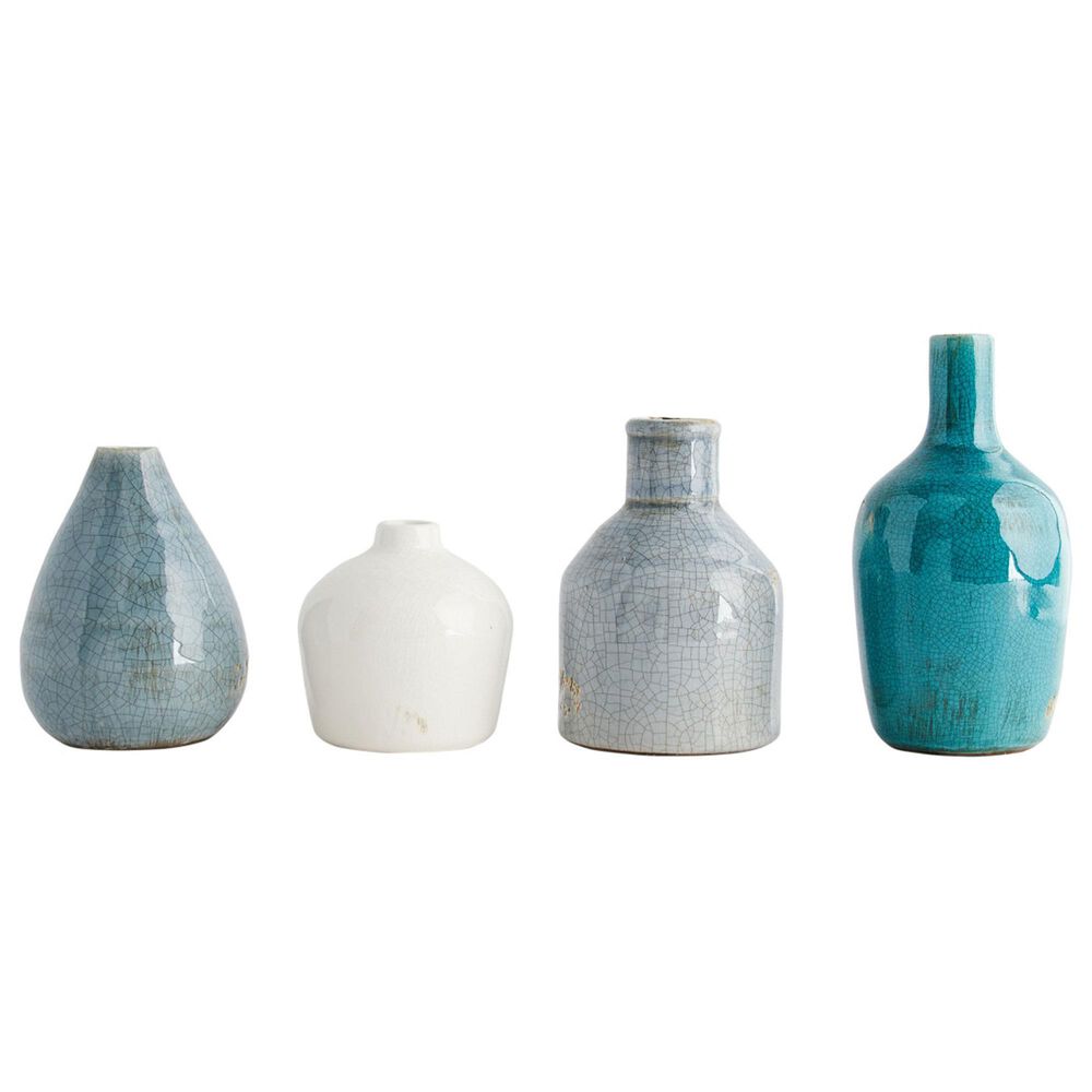 Creative Coop 4-Piece Round Terracotta Vase Set in Blue and Ivory, , large