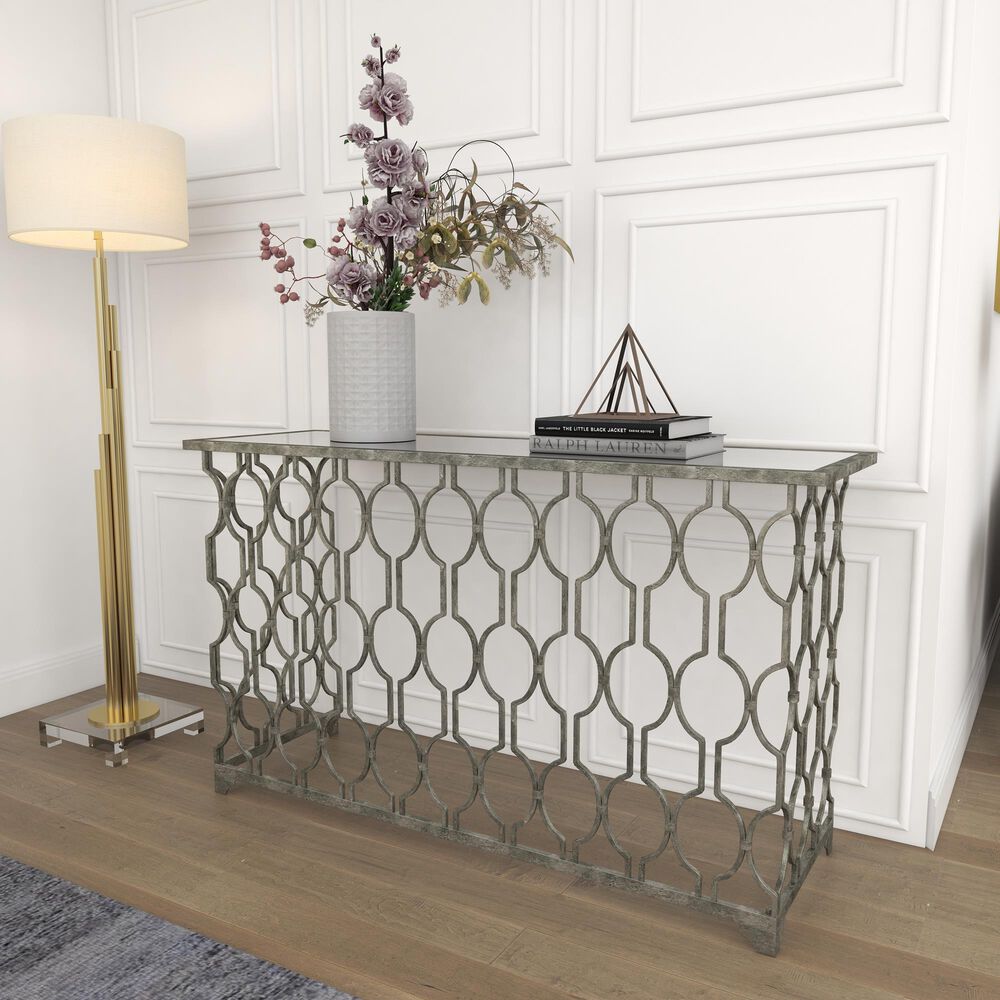 Maple and Jade Frame Console Table in Silver, , large