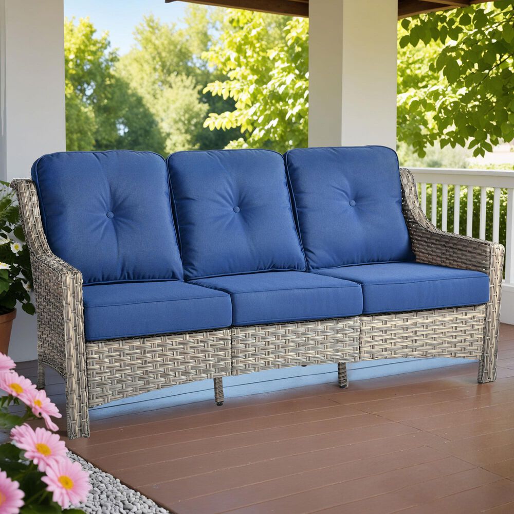 HOMLUX Outdoor Wicker Conversation Sofa in Navy Blue, , large