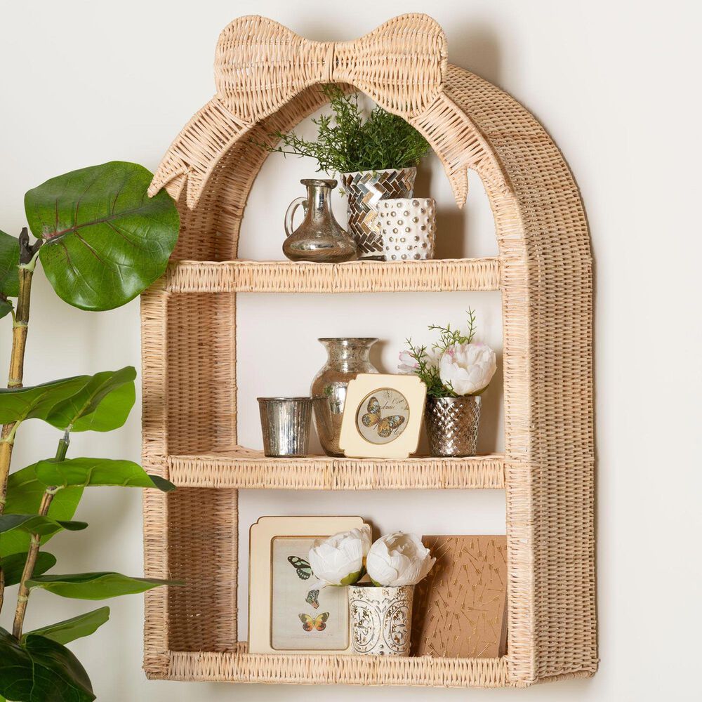 Baxton Studio Creusa 3-Tier Arched Wall Shelf in Natural Brown, , large