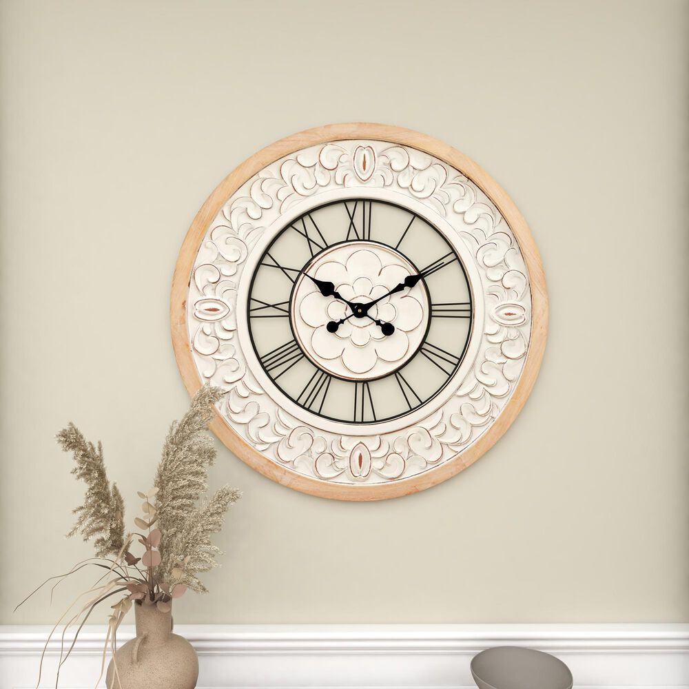 Maple and Jade 32&quot; Wall Clock in Light Brown and White, , large