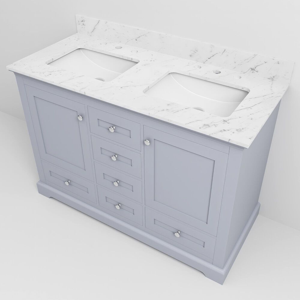 Lexora Home Dukes 48" Double Bathroom Vanity in Dark Grey with 2 cm White Carrara Marble Top and Rectangular Sinks, , large