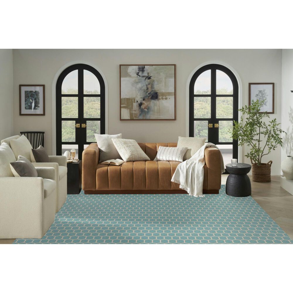 Nourison Twist Reversible 8&#39; x 10&#39; Aqua Indoor/Outdoor Area Rug, , large