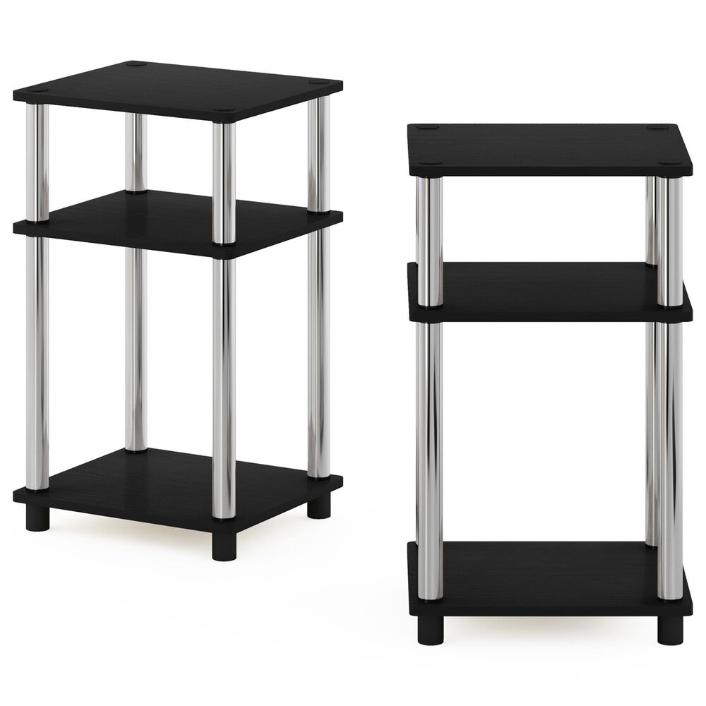 HOMLUX 3-Tier Turn-N-Tube End Table in Americano and Chrome (Set of 2), , large
