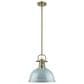 Golden Lighting Duncan 1-Light Pendant with Rod and Seafoam Shade in Aged Brass, , large
