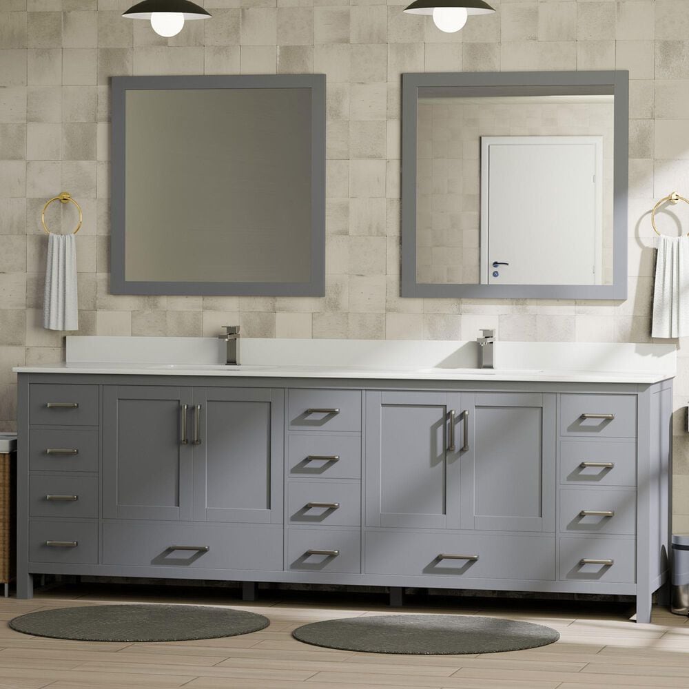Lexora Home Jacques 84" Double Bathroom Vanity in Dark Grey with 2 cm White Quartz Top and Rectangular Sinks, , large