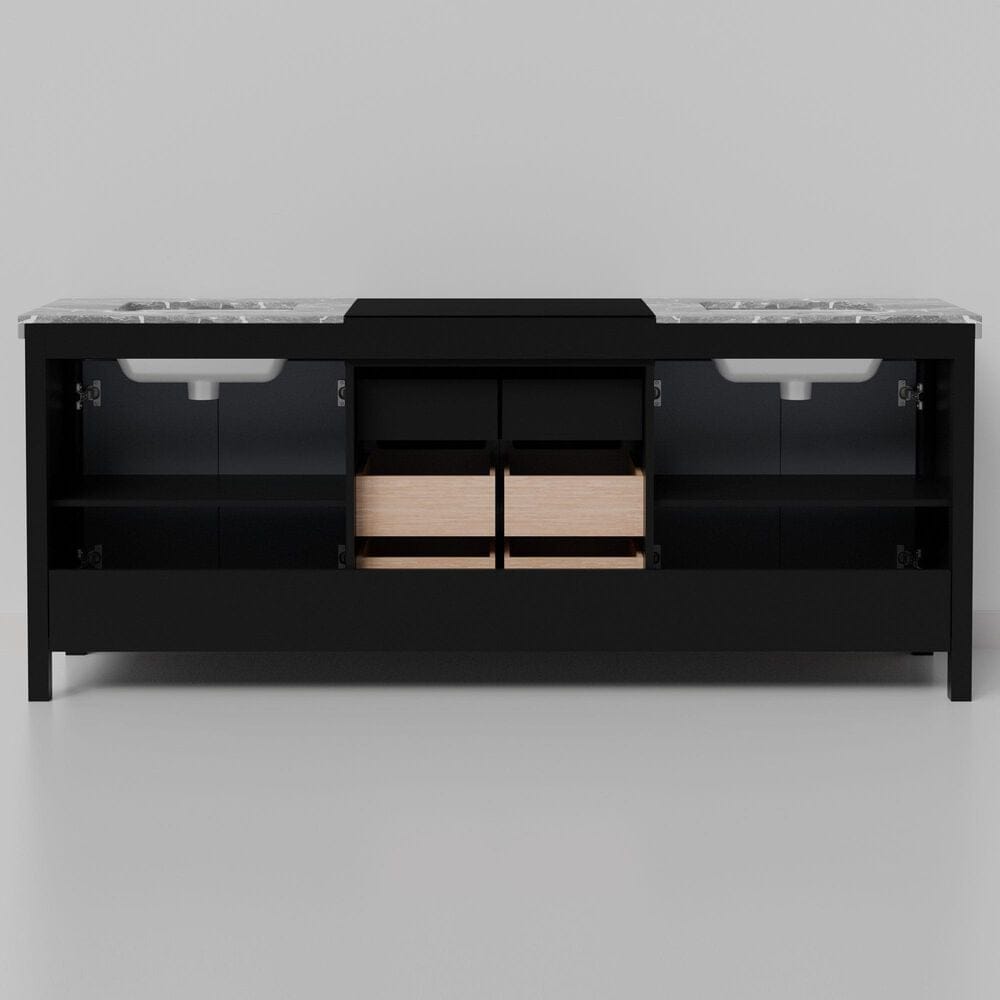 Lexora Home Zilara 84" Double Bathroom Vanity in Black and Grey with 11 cm Castle Grey Marble Top and Rectangular Sinks, , large