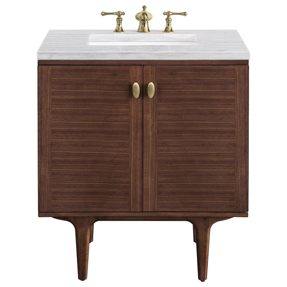 James Martin Vanities Amberly 36" Single Bathroom Vanity in Walnut with 3 cm Arctic Fall Solid Surface Top and Rectangular Sink, , large