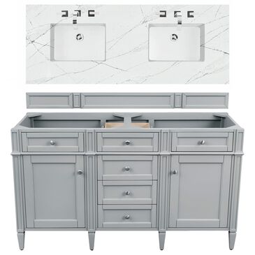 James Martin Brittany 60" Double Bathroom Vanity in Urban Gray with 3 cm Ethereal Noctis Quartz Top, , large