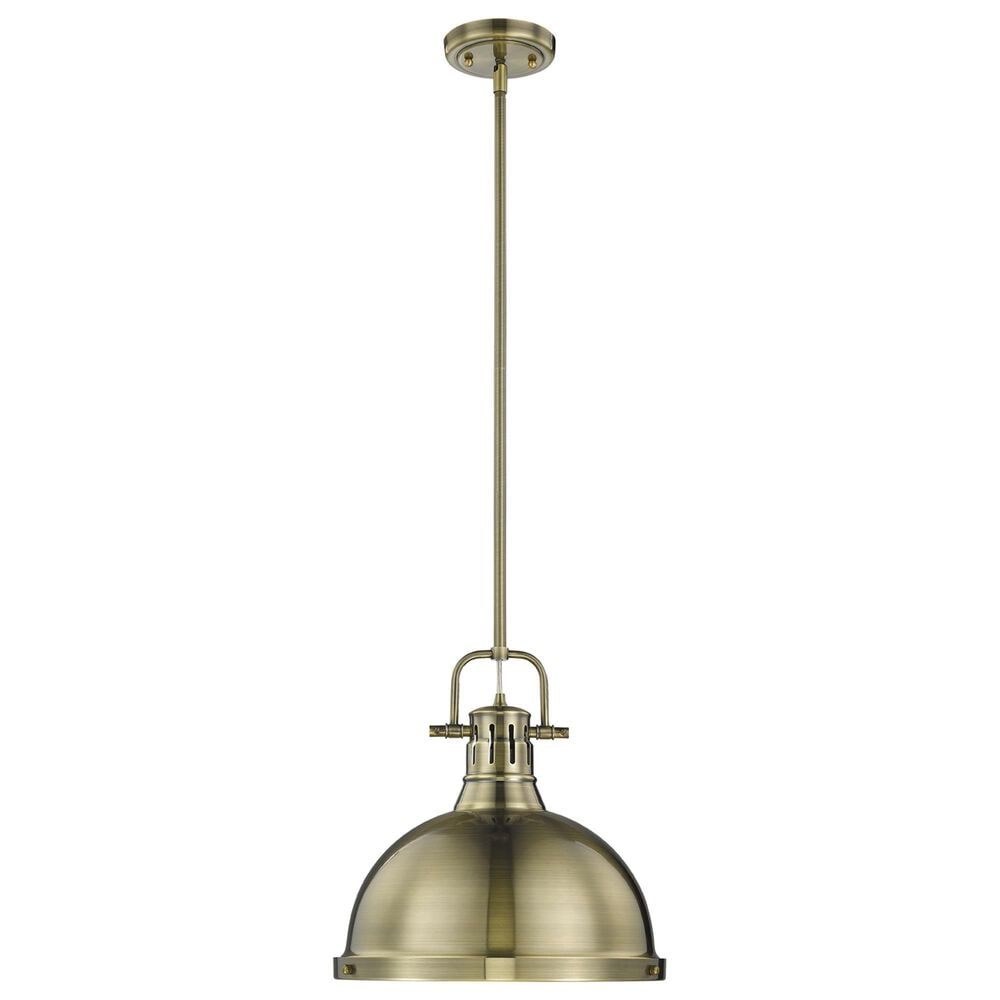 Golden Lighting Duncan 1-Light Pendant with Rod in Aged Brass, , large