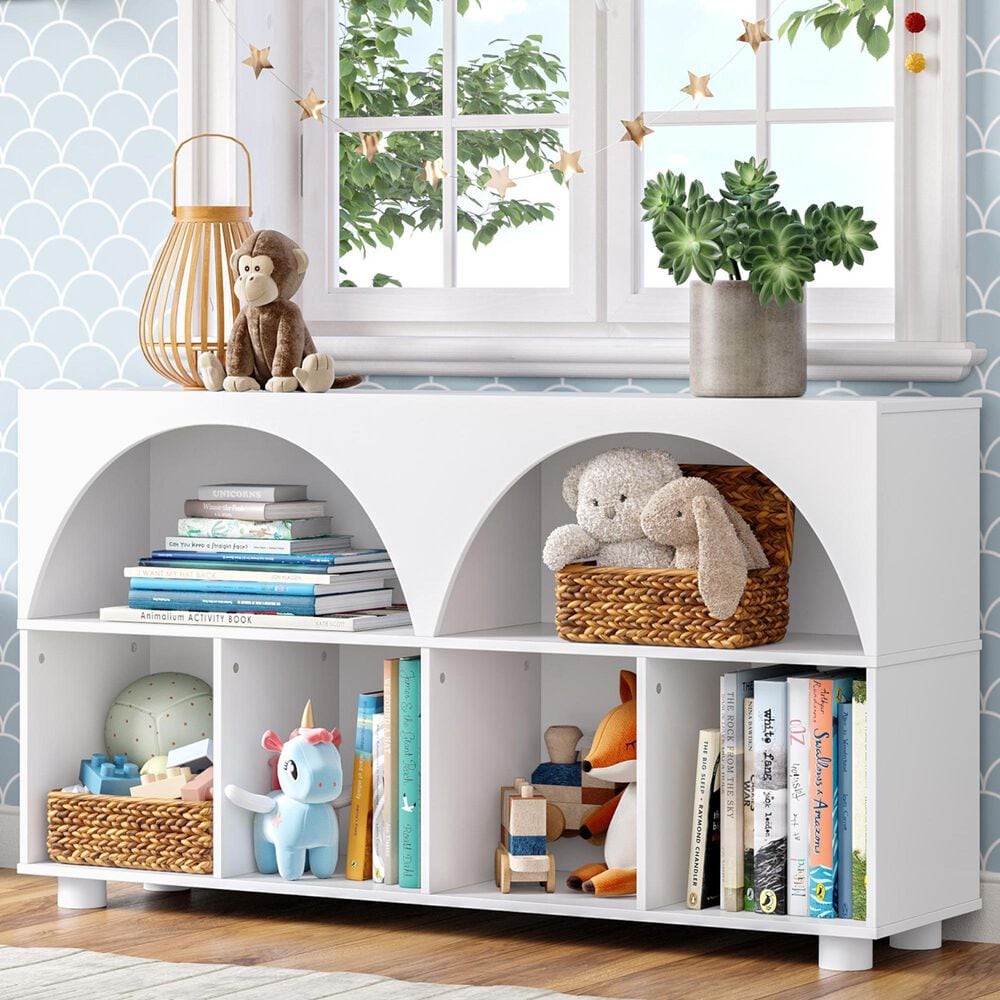 RiverRidge Home Kids Curve Appeal 46" 4-Cubby Bookcase in White, , large