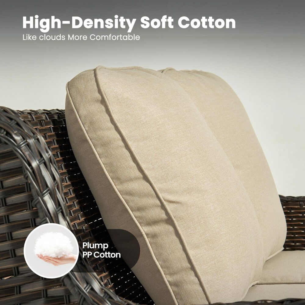 HOMLUX 3-Piece Patio Conversation Set with Curved-Arm Swivel Rocking Chairs and Brown Wicker in Beige, , large
