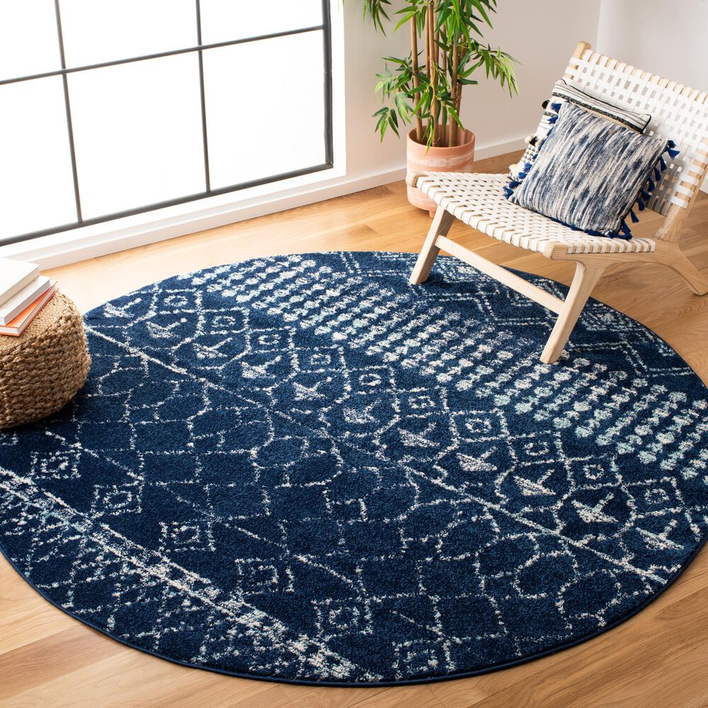 Safavieh Tulum 5&#39; Round Navy and Ivory Area Rug, , large