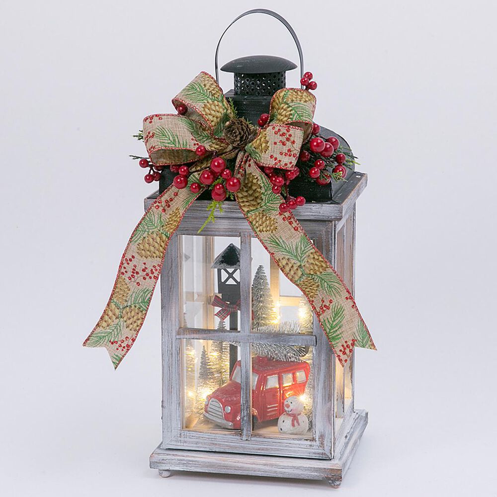 The Gerson Company GIL 15" Lighted Lantern with Holiday Scene, , large