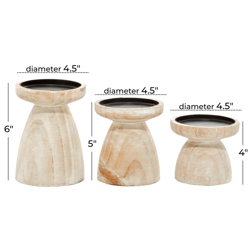 Maple and Jade 6&quot; Coastal Candle Holder in Brown and White Washed &#40;Set of 3&#41;, , large
