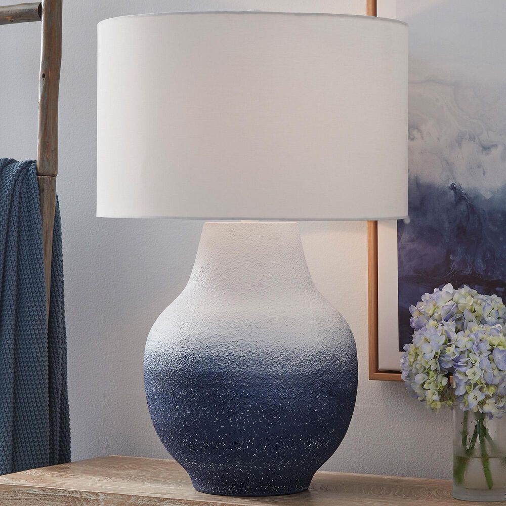 Ashley Dashland Metal Table Lamp in White and Navy, , large
