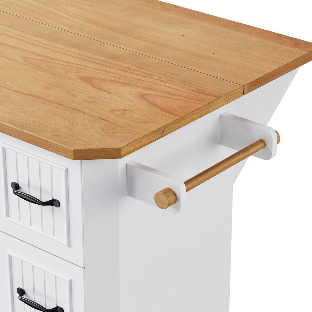 HOMLUX 56" Kitchen Island with Drop Leaf in White, , large