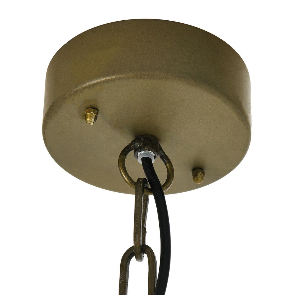 Creative Coop Laurel Draped Wood Bead Chandelier with Brushed Gold and Faded Blue Shade, , large