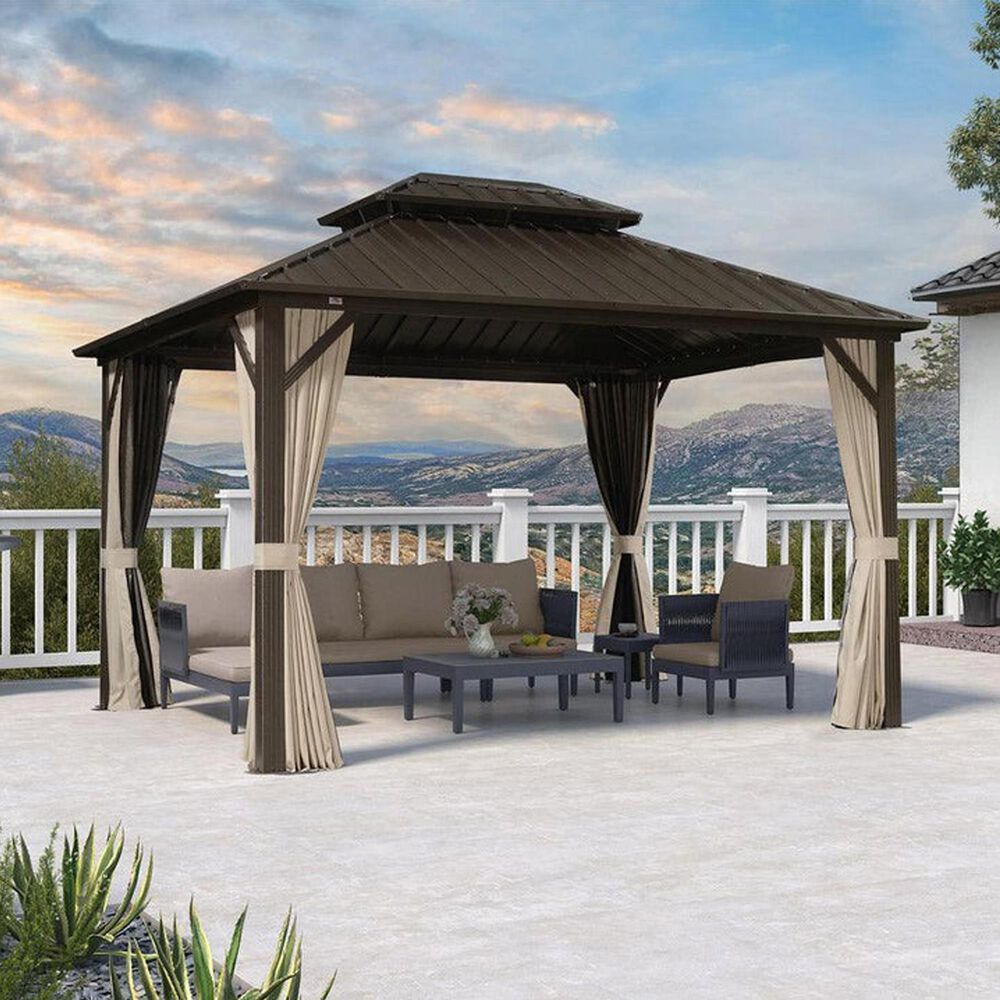 HOMLUX 10' x 12' Outdoor Hardtop Gazebo with Galvanized Steel Double Roof in Brown, , large