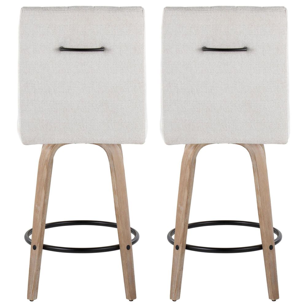 LumiSource Hank Swivel Counter Stool with Light Grey Fabric Upholstery in Whitewashed and Black (Set of 2), , large