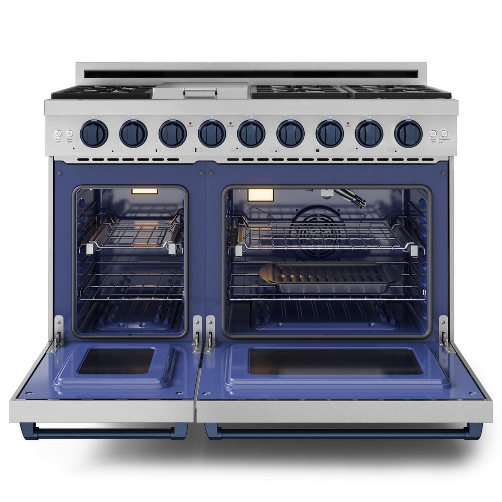 THOR KITCHEN Gordon Ramsay 6.8 Cu. Ft. 48&quot; Professional Liquid Propane Range with Navy Blue Handle Kit in Stainless Steel, , large