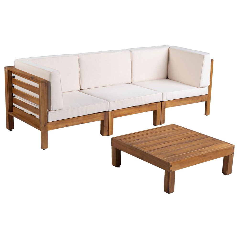 Noble House Oana 4-Piece Patio Sofa Set with Beige Cushion in Teak Brown, , large