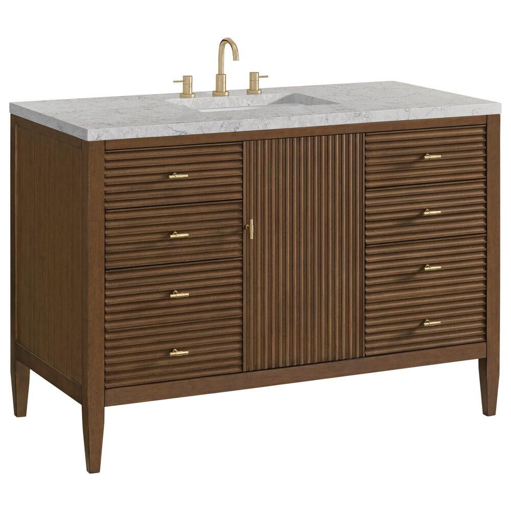 James Martin Vanities Myrrin 48" Vanity in Mid Century Walnut with 3 cm Eternal Jasmine Pearl Quartz Top, , large