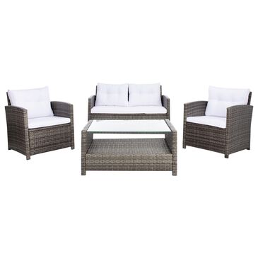 Safavieh Abarrane 4-Piece Conversation Set with White Cushion in Grey and Brown, , large