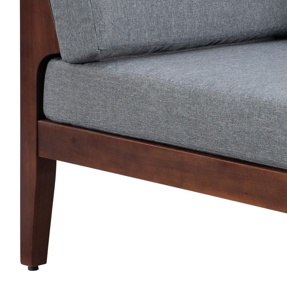 Linon Home Decor Summerlyn Patio Corner Chair with Walnut Frame in Grey, , large