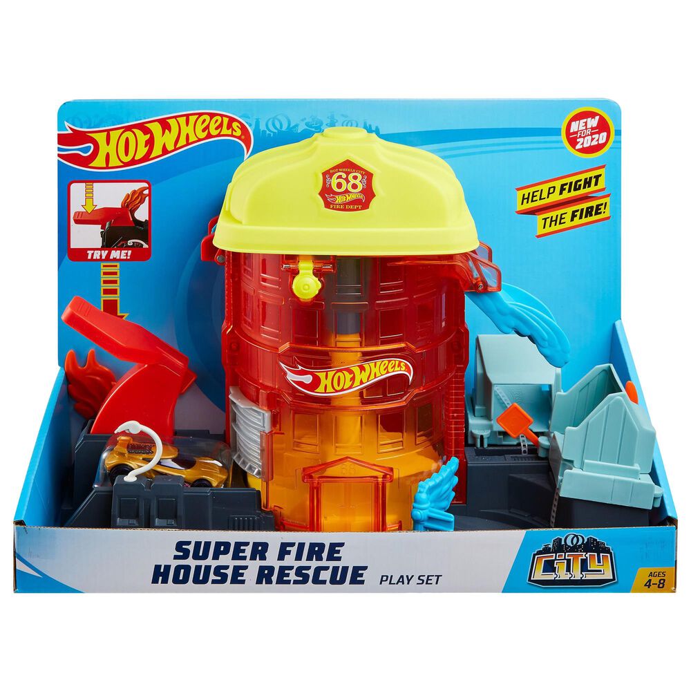 Mattel Hot Wheels Super City Fire House Rescue Play Set, , large