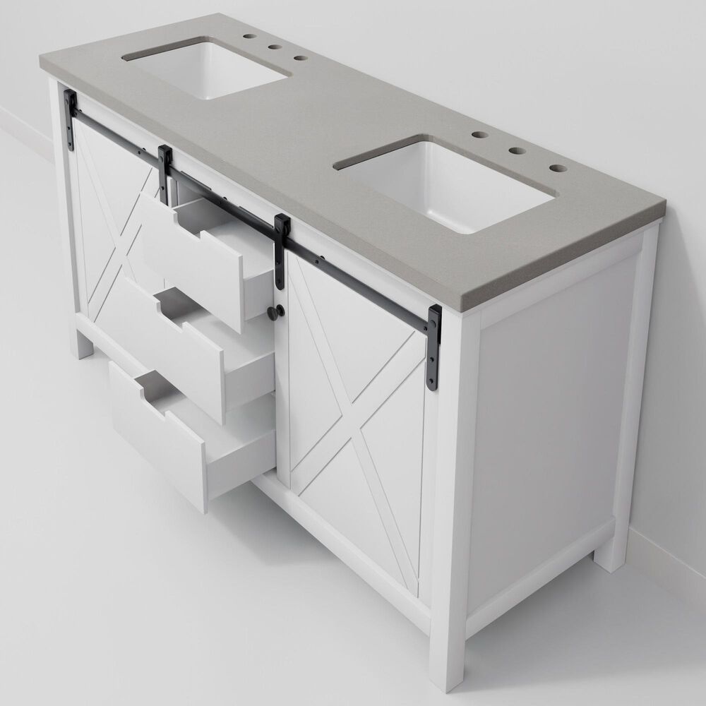 Lexora Home Marsyas 60" Double Bathroom Vanity in White with Grey Quartz Top and Rectangular Sinks, , large
