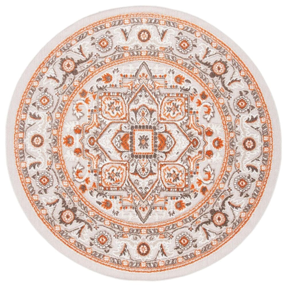 Safavieh Cabana CBN680B 8" Round Beige and Orange Indoor/Outdoor Area Performance Rug, , large
