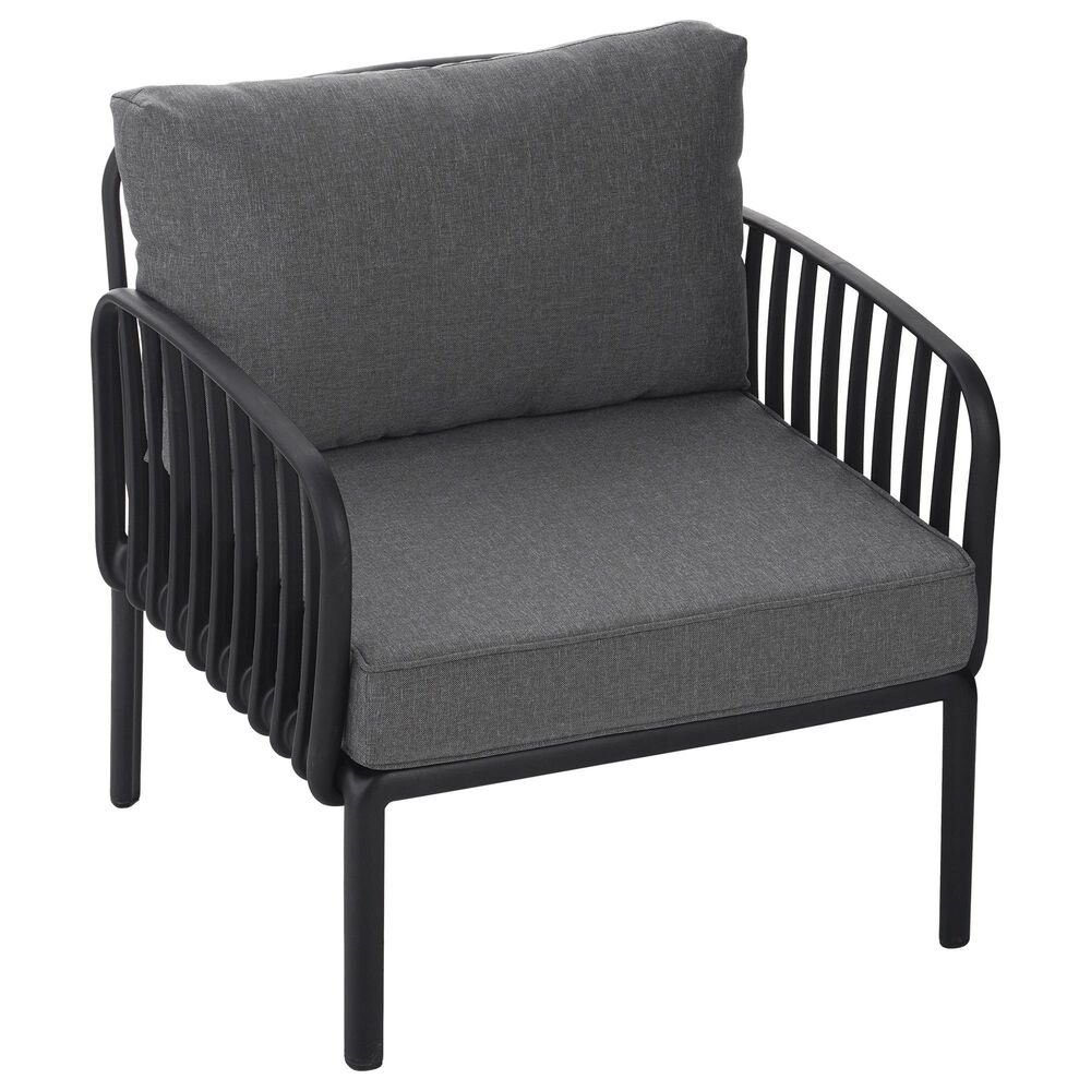Hearth and Haven Patio Club Chair with Dark Gray Cushion in Black, , large