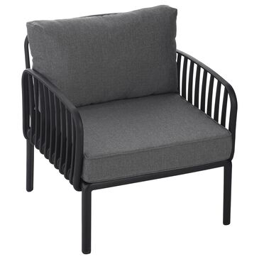Hearth and Haven Patio Club Chair with Dark Gray Cushion in Black, , large