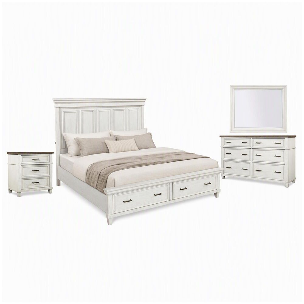 Riva Ridge Caraway 4 Piece King Storage Bedroom Set in Aged Ivory and Brown with USB Ports, , large