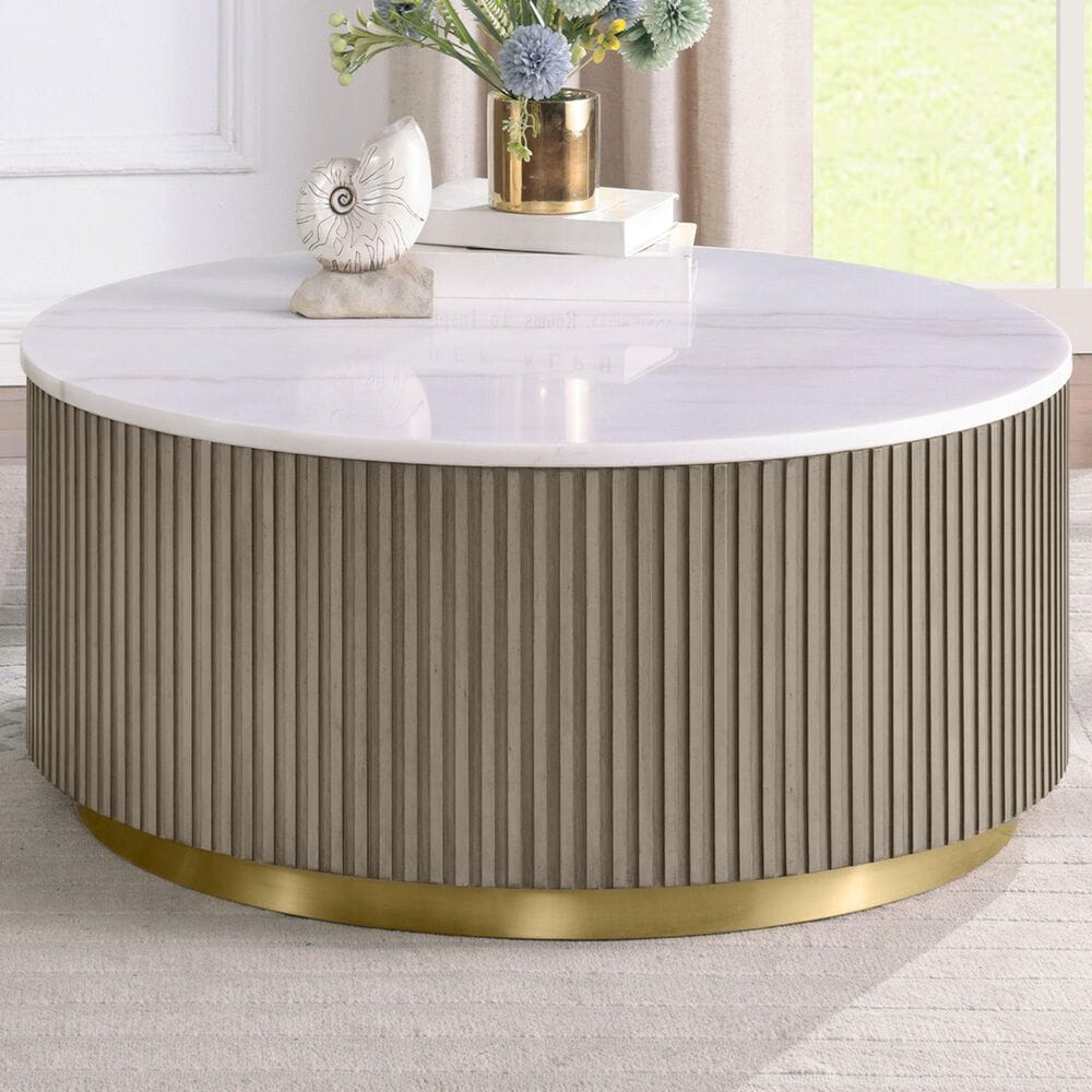 Pacific Landing Jason Round Coffee Table in White and Greige, , large